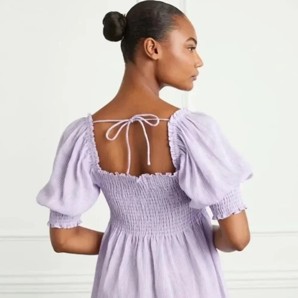 HILL HOUSE Athena Midi Nap Dress Linen Lilac Stripe Size XL Romantic Pockets - Picture 8 of 10